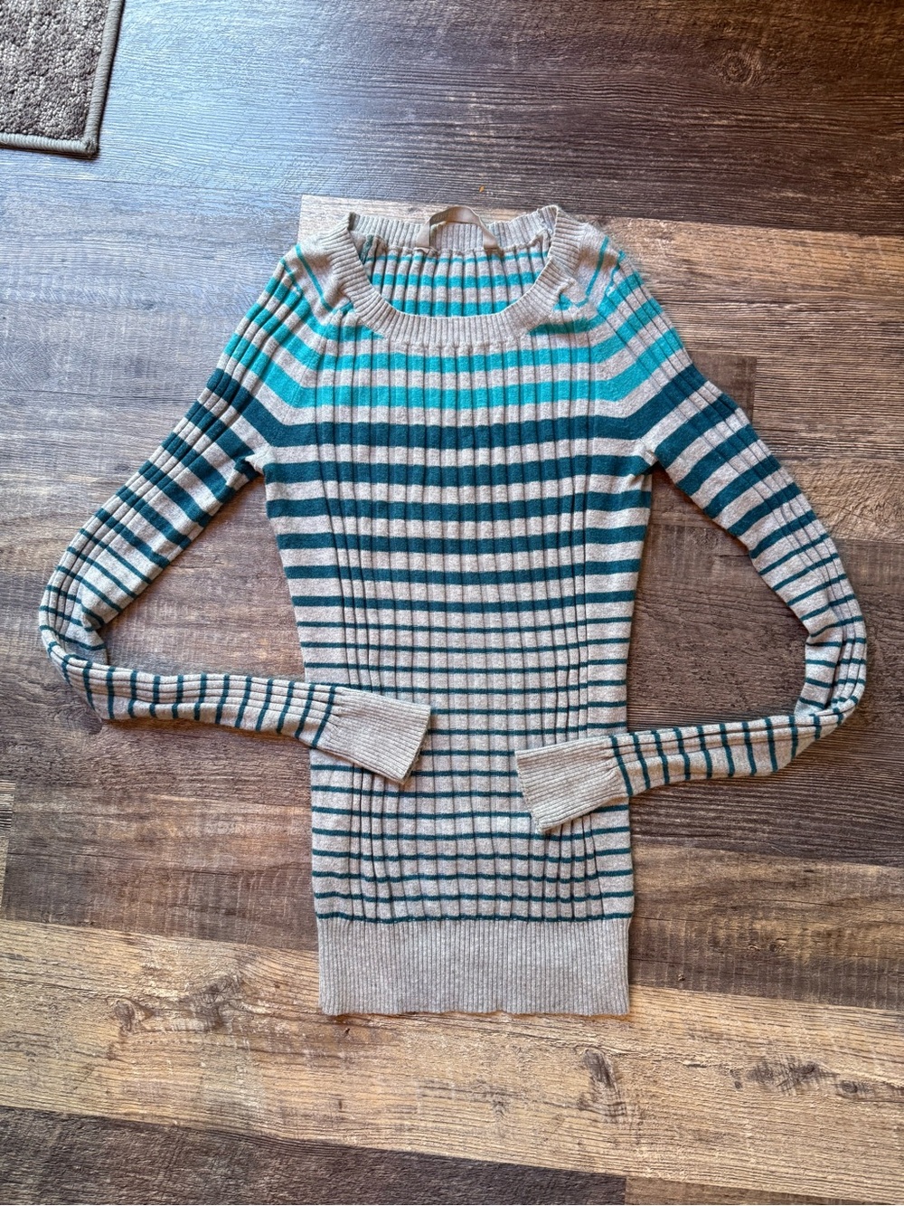 Athleta Striped Crewneck Sweater in Teal and grey
